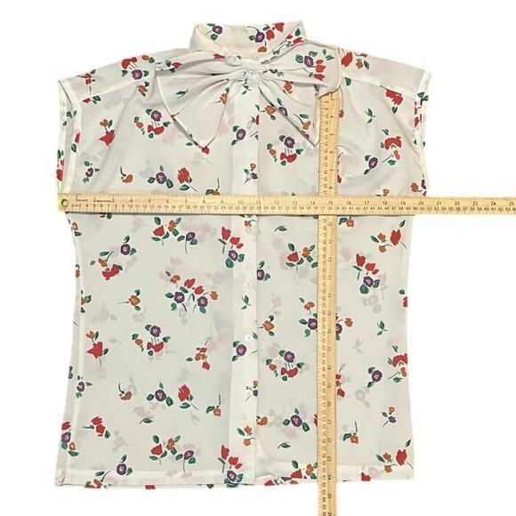 Vintage 60s Ship N Shore Floral Print Bow Collared Blouse Size 10 Girly Pinup - Picture 9 of 9
